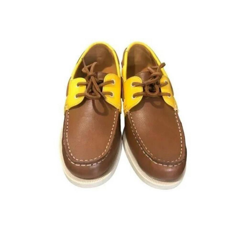 NIB Club Room Men's Elliot Boat Shoes - Yellow Plaid & Brown - Size 10.5 - Picture 5 of 9
